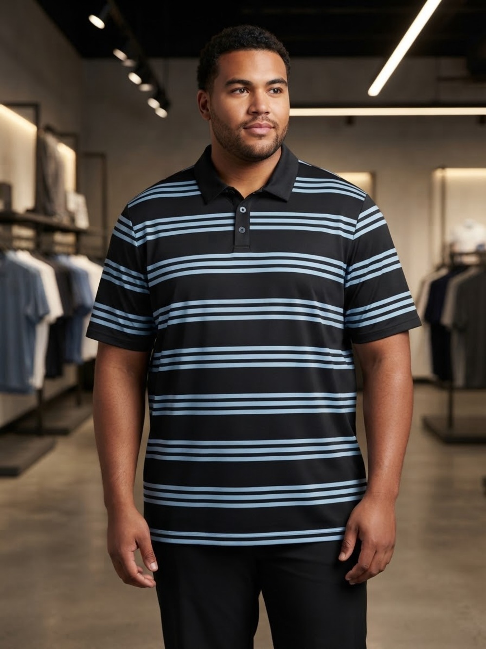 Take 50% OFF- Adidas Men’s Black & White Striped Polo Shirt,Size-XL